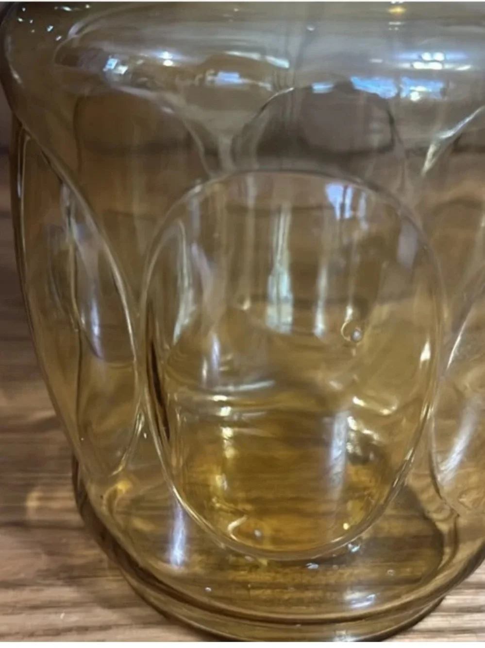 Amber Glass Canister Jar Lid Anchor Hocking LE Smith Bubble Thumbprint 9x6 Vtg